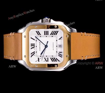 2018 New Santos De Cartier Watch Collection - Cartier Santos Brown Leather Strap White Roman Dial Watches